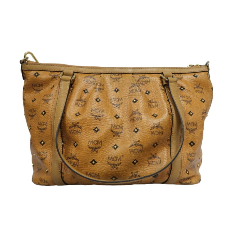MCM Visetos Canvas Yellow Brown Tote Handbag Shoulder Bag, Comes With Shoulder Strap