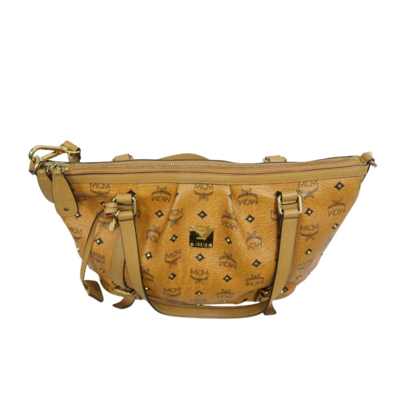 MCM Visetos Canvas Yellow Brown Tote Handbag Shoulder Bag, Comes With Shoulder Strap