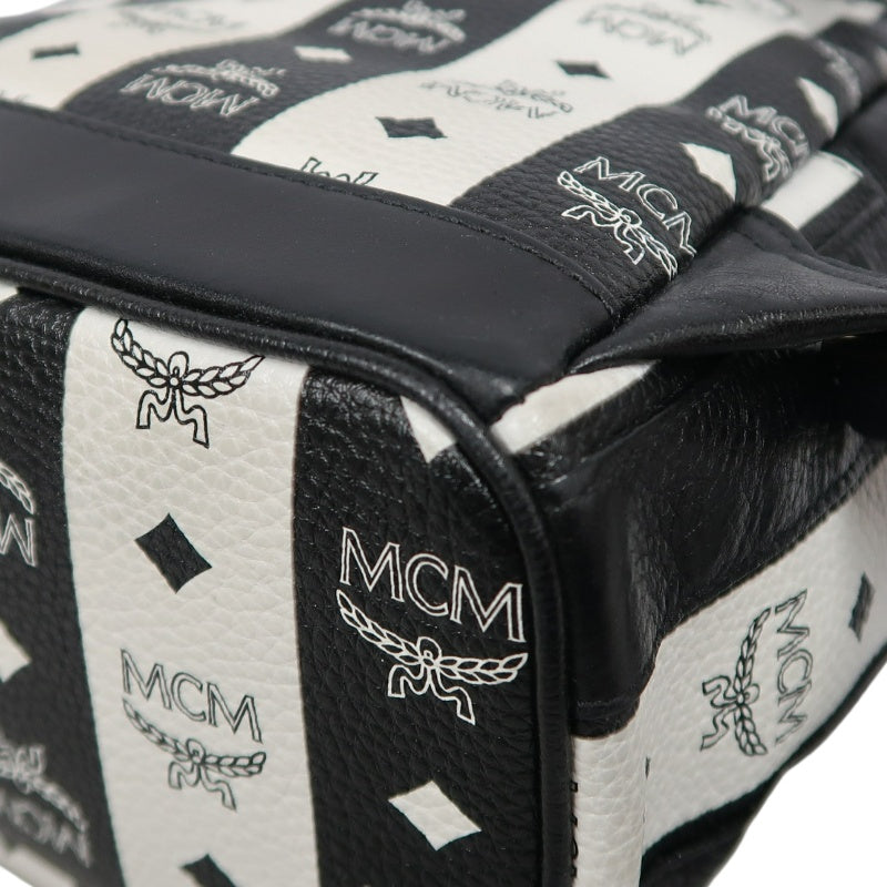 MCM Monogram Studded Black White PVC Backpack With Gold Hardware