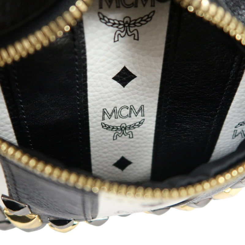 MCM Monogram Studded Black White PVC Backpack With Gold Hardware