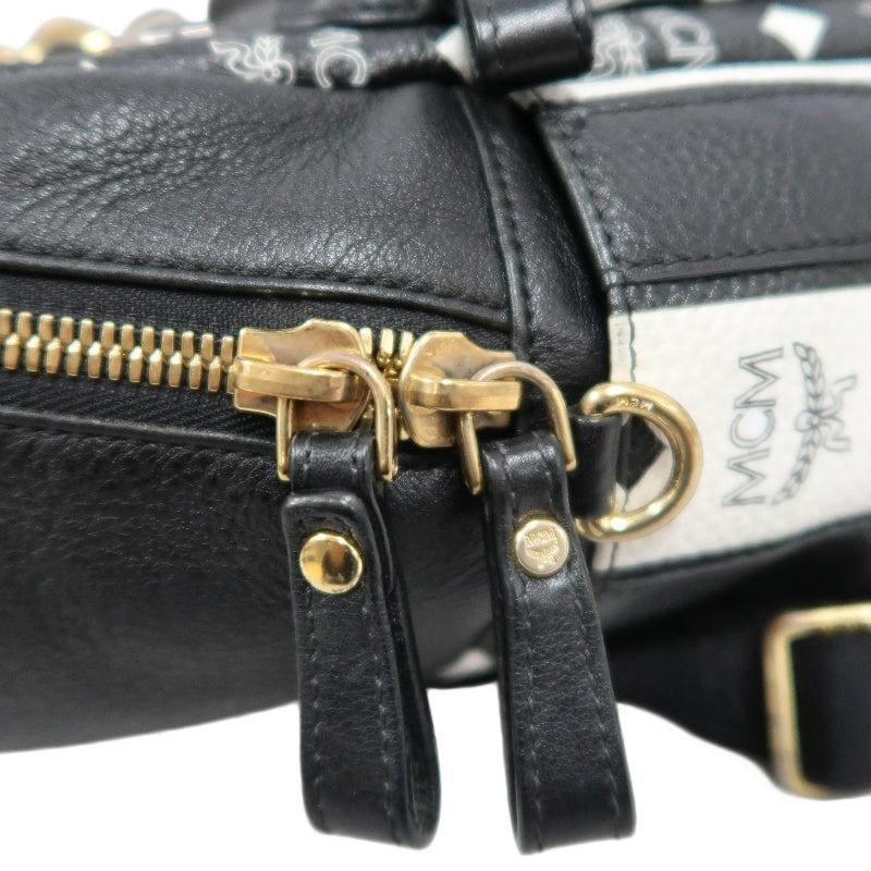 MCM Monogram Studded Black White PVC Backpack With Gold Hardware
