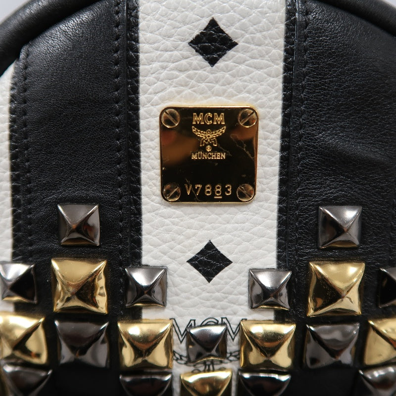 MCM Monogram Studded Black White PVC Backpack With Gold Hardware