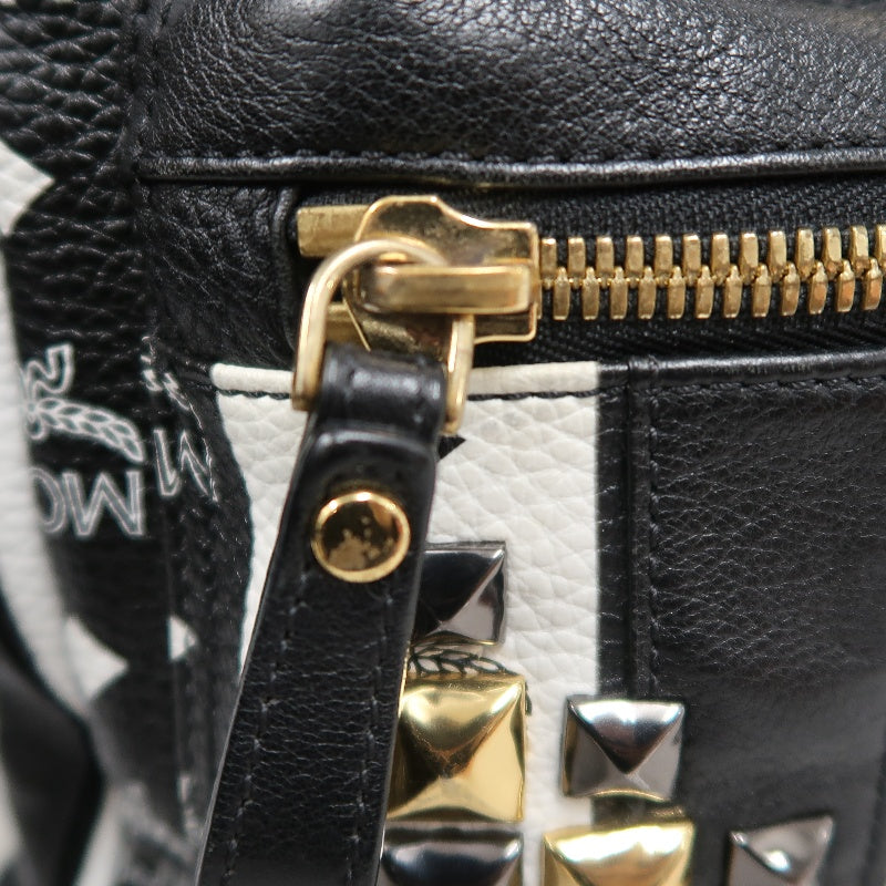 MCM Monogram Studded Black White PVC Backpack With Gold Hardware
