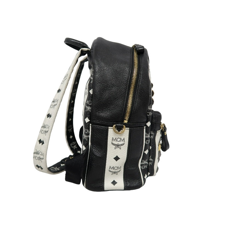 MCM Monogram Studded Black White PVC Backpack With Gold Hardware
