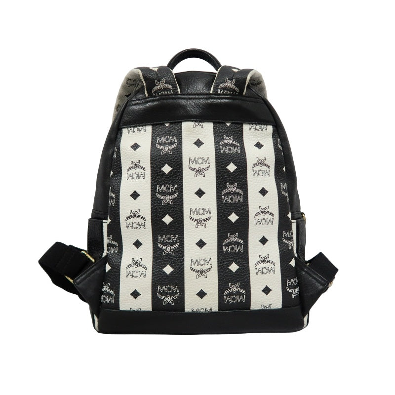 MCM Monogram Studded Black White PVC Backpack With Gold Hardware