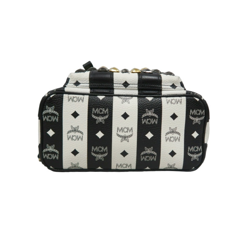 MCM Monogram Studded Black White PVC Backpack With Gold Hardware