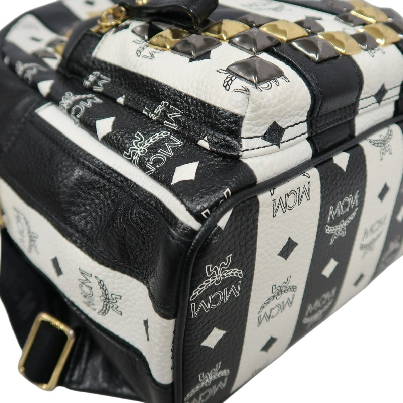 MCM Monogram Studded Black White PVC Backpack With Gold Hardware