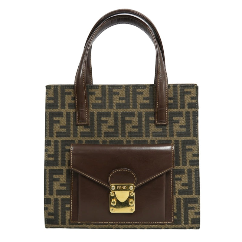 ENDI Zucca Canvas Brown Tote Shoulder Bag With Gold Hardware