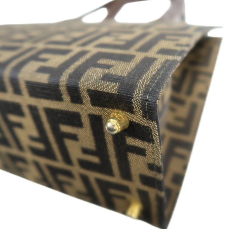 ENDI Zucca Canvas Brown Tote Shoulder Bag With Gold Hardware