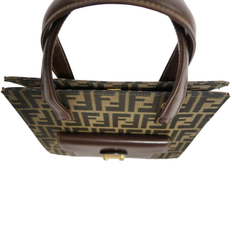 ENDI Zucca Canvas Brown Tote Shoulder Bag With Gold Hardware