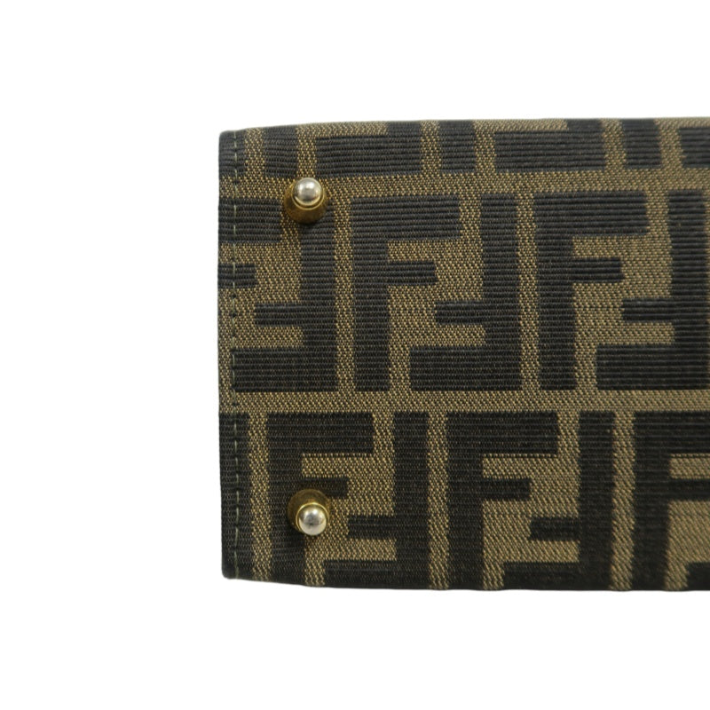 ENDI Zucca Canvas Brown Tote Shoulder Bag With Gold Hardware