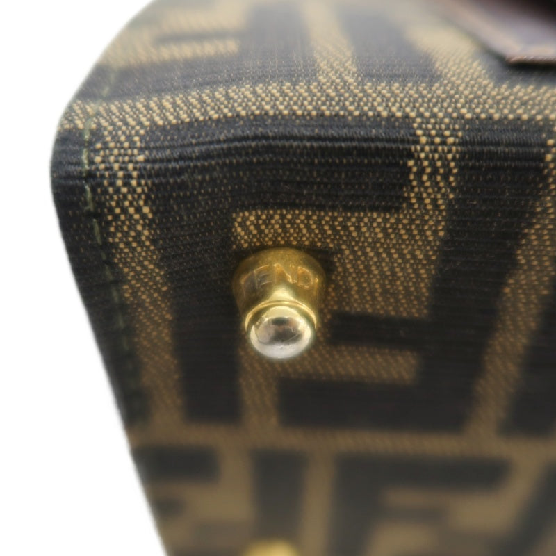 ENDI Zucca Canvas Brown Tote Shoulder Bag With Gold Hardware