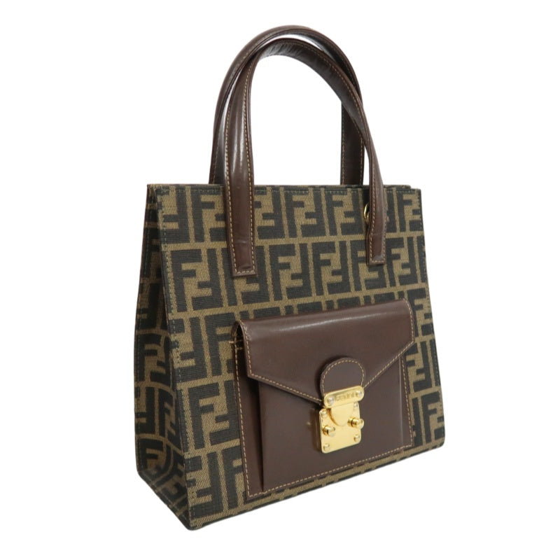 ENDI Zucca Canvas Brown Tote Shoulder Bag With Gold Hardware