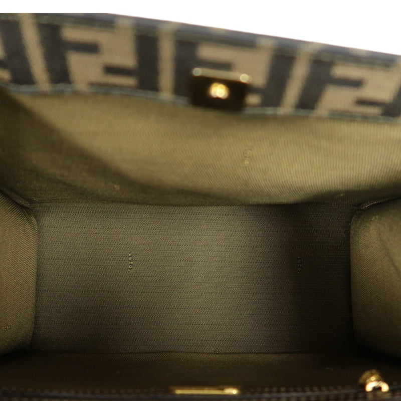 ENDI Zucca Canvas Brown Tote Shoulder Bag With Gold Hardware