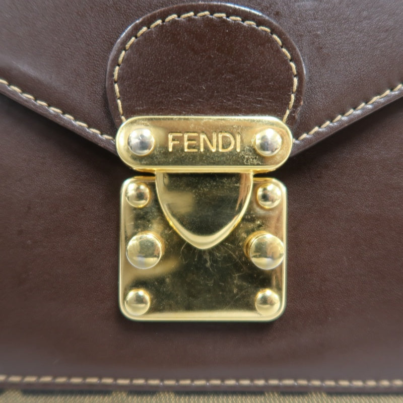 ENDI Zucca Canvas Brown Tote Shoulder Bag With Gold Hardware