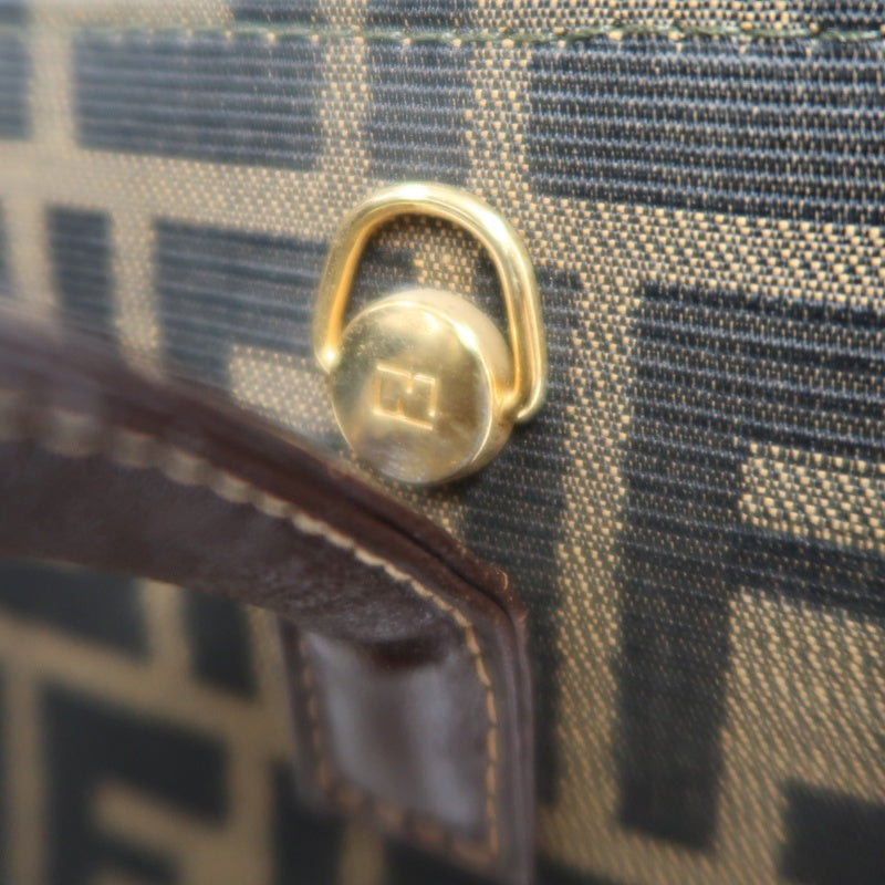 ENDI Zucca Canvas Brown Tote Shoulder Bag With Gold Hardware