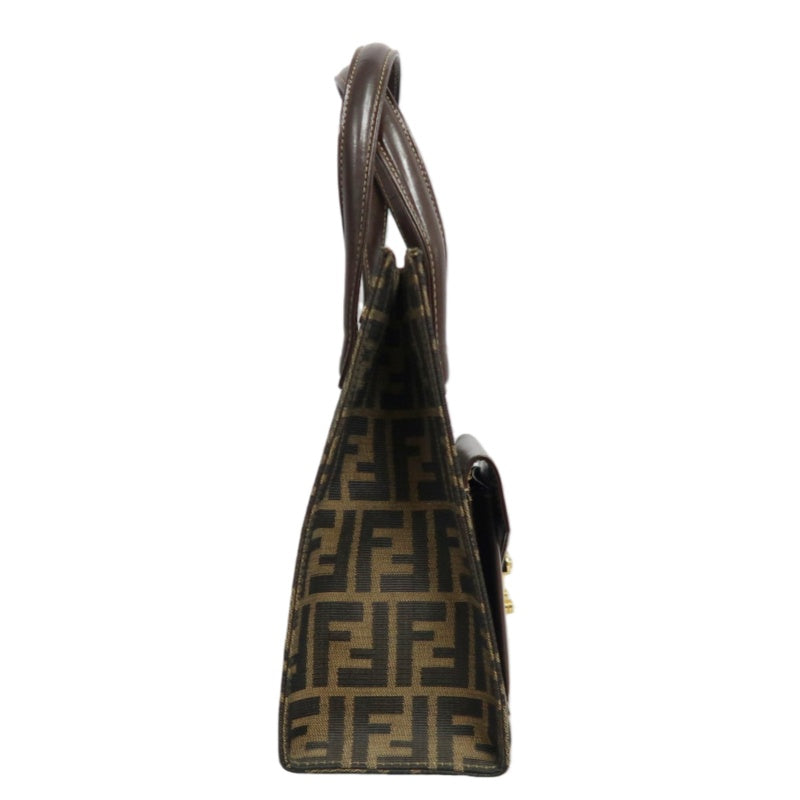 ENDI Zucca Canvas Brown Tote Shoulder Bag With Gold Hardware