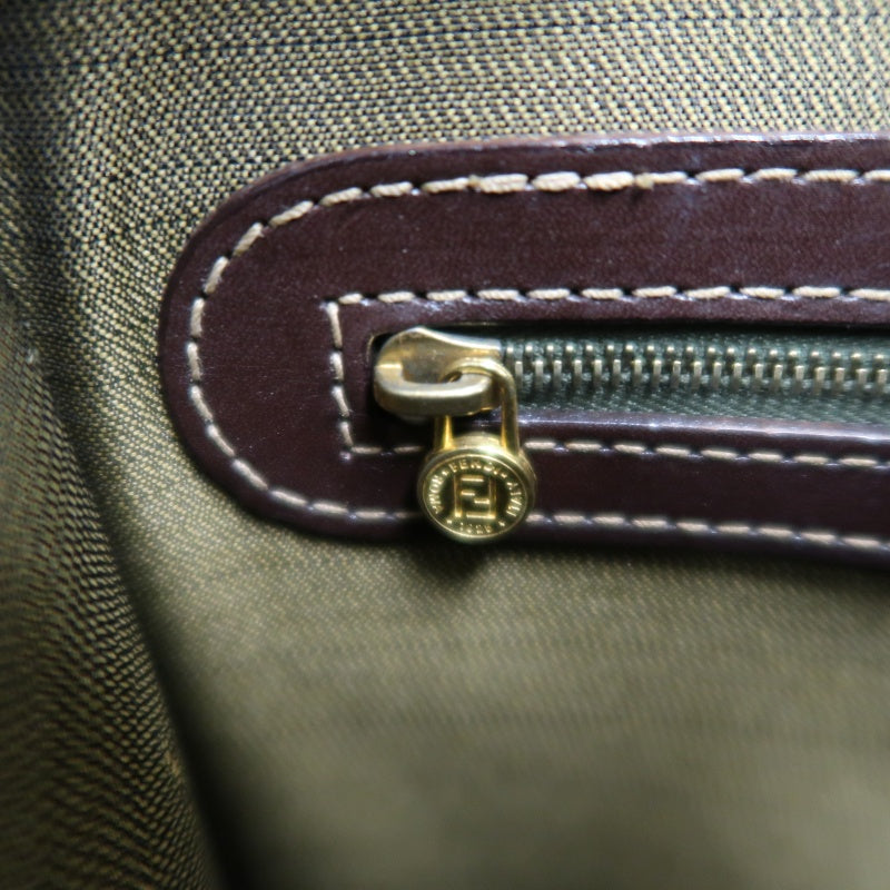 ENDI Zucca Canvas Brown Tote Shoulder Bag With Gold Hardware