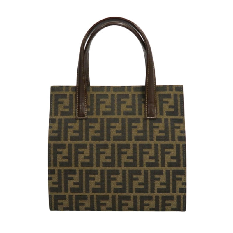 ENDI Zucca Canvas Brown Tote Shoulder Bag With Gold Hardware