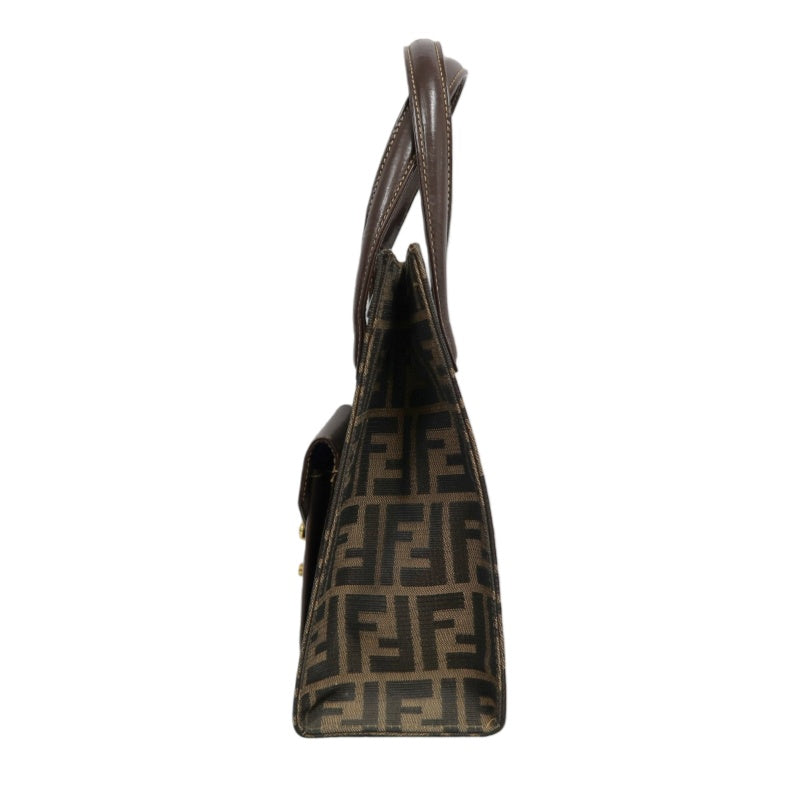 ENDI Zucca Canvas Brown Tote Shoulder Bag With Gold Hardware