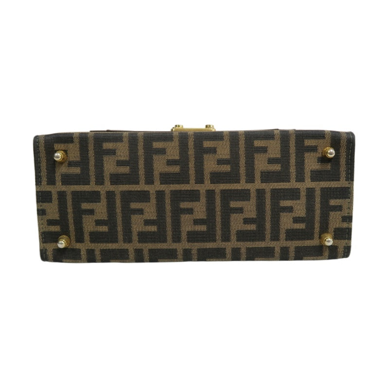 ENDI Zucca Canvas Brown Tote Shoulder Bag With Gold Hardware