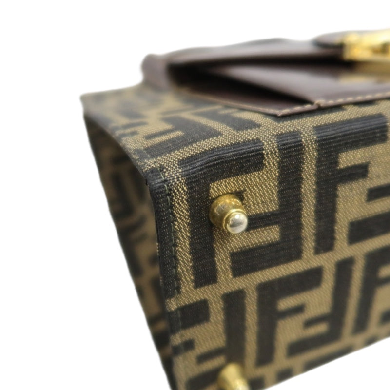 ENDI Zucca Canvas Brown Tote Shoulder Bag With Gold Hardware