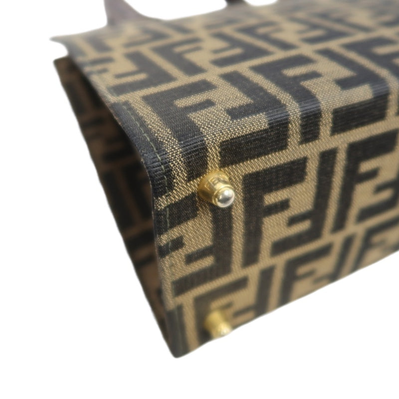 ENDI Zucca Canvas Brown Tote Shoulder Bag With Gold Hardware