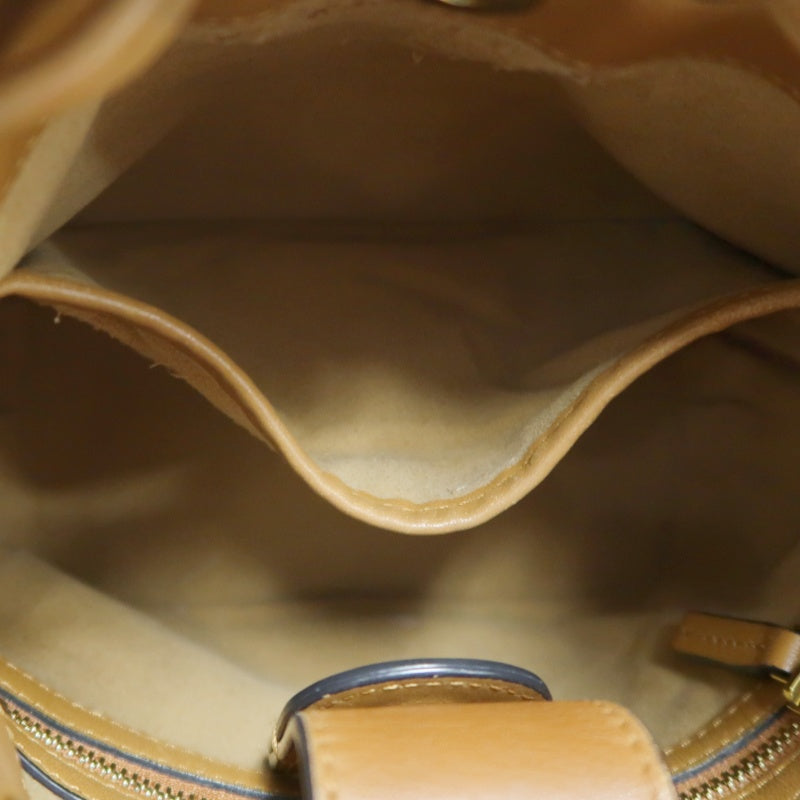 MCM Visetos Canvas Brown Studded Drawstring Bucket Shoulder Bag With Gold Hardware