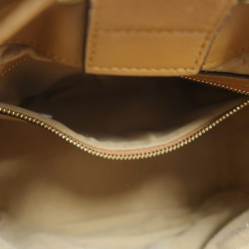MCM Visetos Canvas Brown Studded Drawstring Bucket Shoulder Bag With Gold Hardware