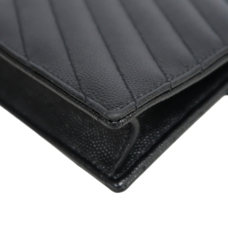 YVES SAINT LAURENT Cassandra Quilted V-stitch Black Calfskin Leather Envelope Shoulder Bag With Silver Hardware