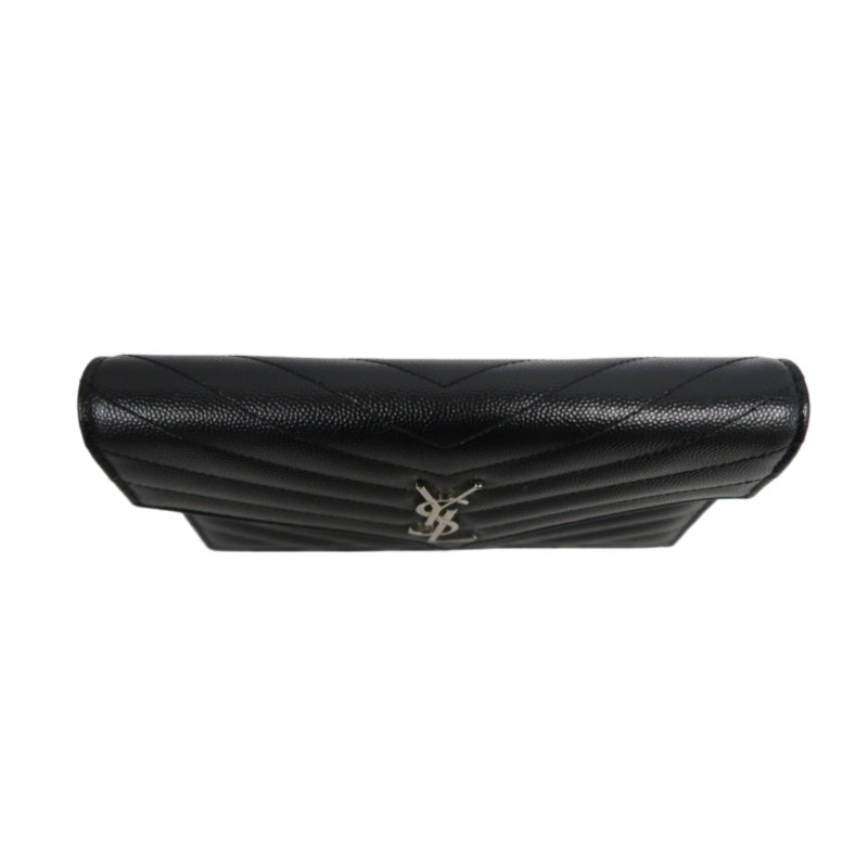 YVES SAINT LAURENT Cassandra Quilted V-stitch Black Calfskin Leather Envelope Shoulder Bag With Silver Hardware
