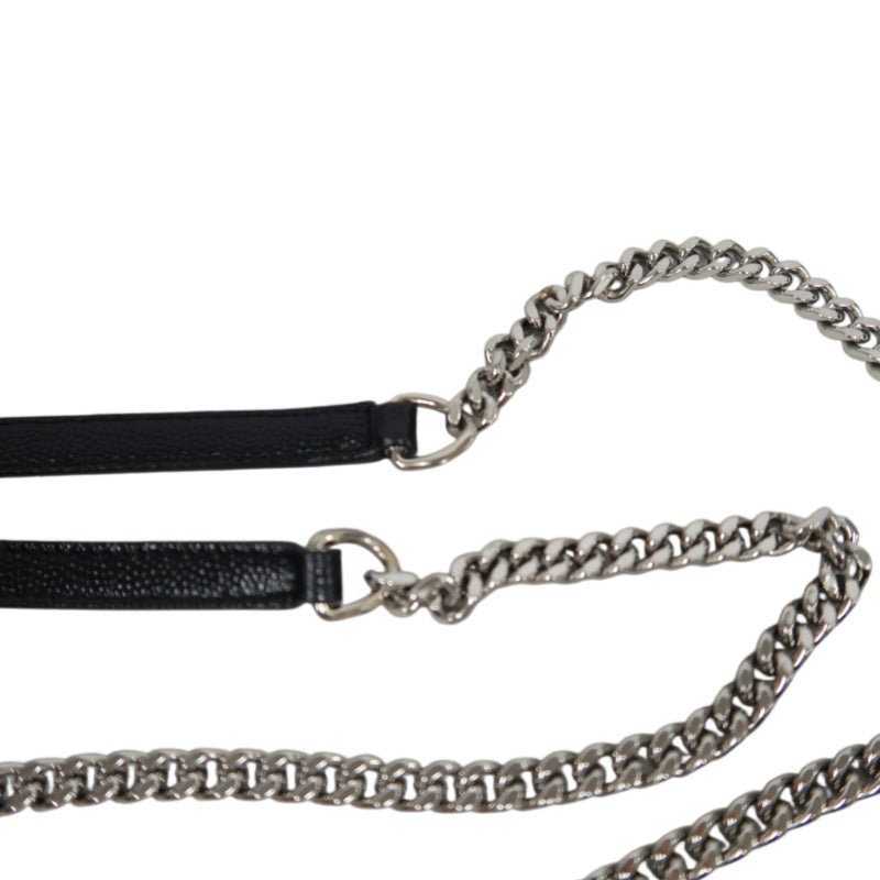 YVES SAINT LAURENT Cassandra Quilted V-stitch Black Calfskin Leather Envelope Shoulder Bag With Silver Hardware