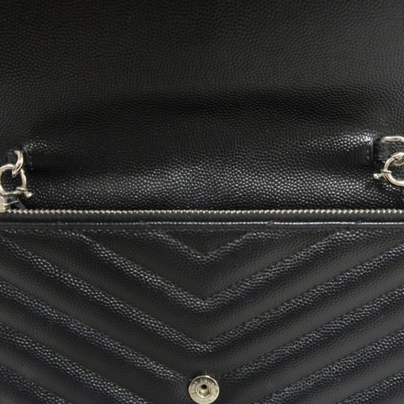 YVES SAINT LAURENT Cassandra Quilted V-stitch Black Calfskin Leather Envelope Shoulder Bag With Silver Hardware