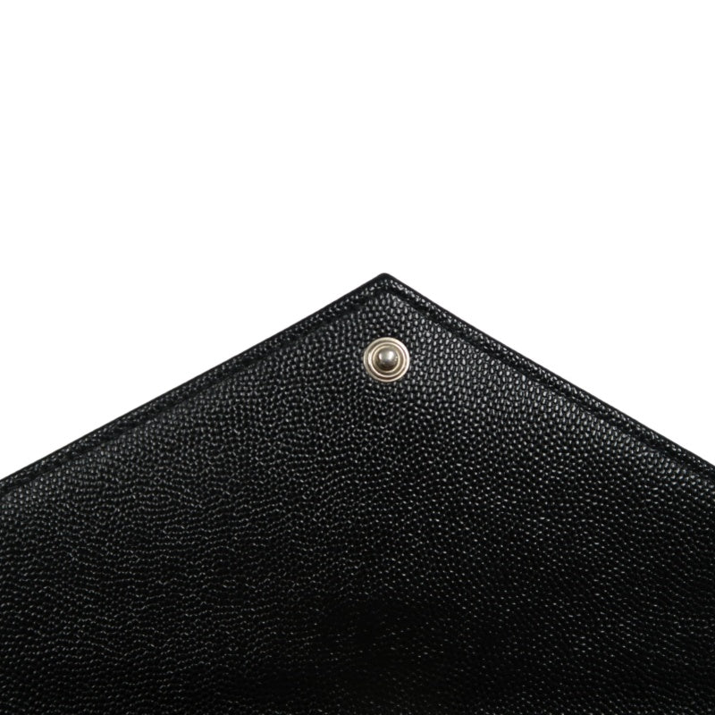 YVES SAINT LAURENT Cassandra Quilted V-stitch Black Calfskin Leather Envelope Shoulder Bag With Silver Hardware