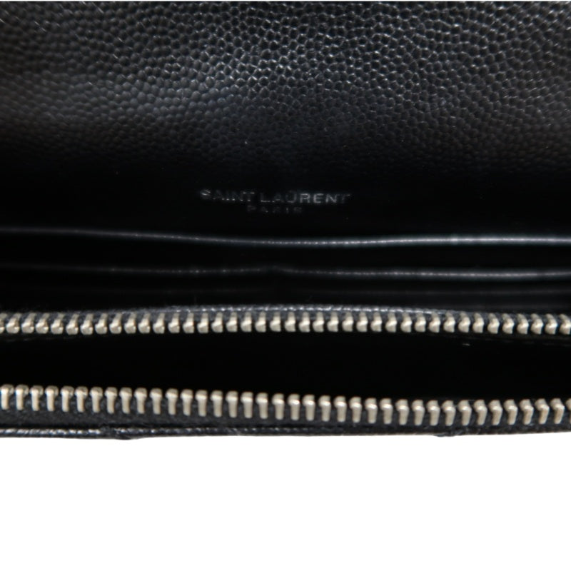 YVES SAINT LAURENT Cassandra Quilted V-stitch Black Calfskin Leather Envelope Shoulder Bag With Silver Hardware