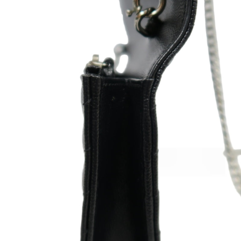 YVES SAINT LAURENT Cassandra Quilted V-stitch Black Calfskin Leather Envelope Shoulder Bag With Silver Hardware