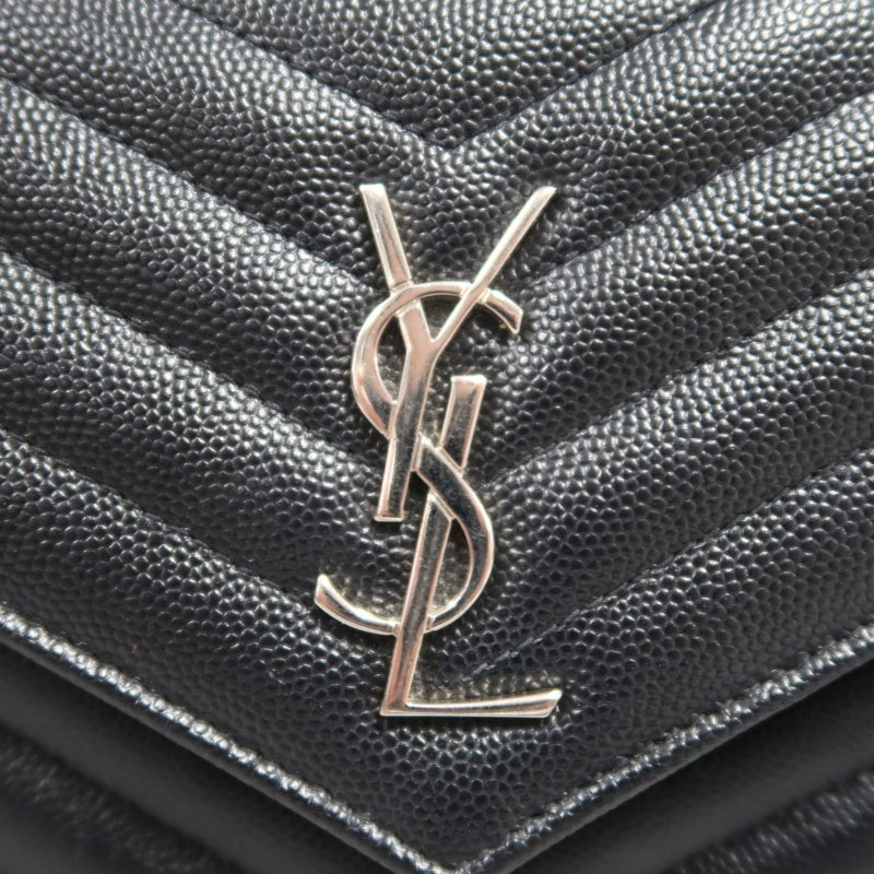 YVES SAINT LAURENT Cassandra Quilted V-stitch Black Calfskin Leather Envelope Shoulder Bag With Silver Hardware
