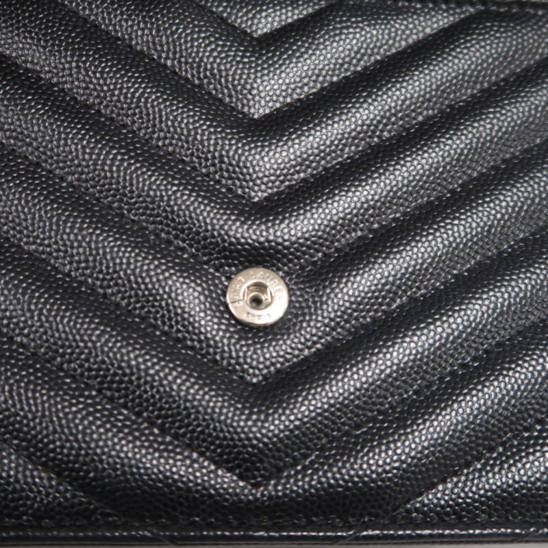 YVES SAINT LAURENT Cassandra Quilted V-stitch Black Calfskin Leather Envelope Shoulder Bag With Silver Hardware