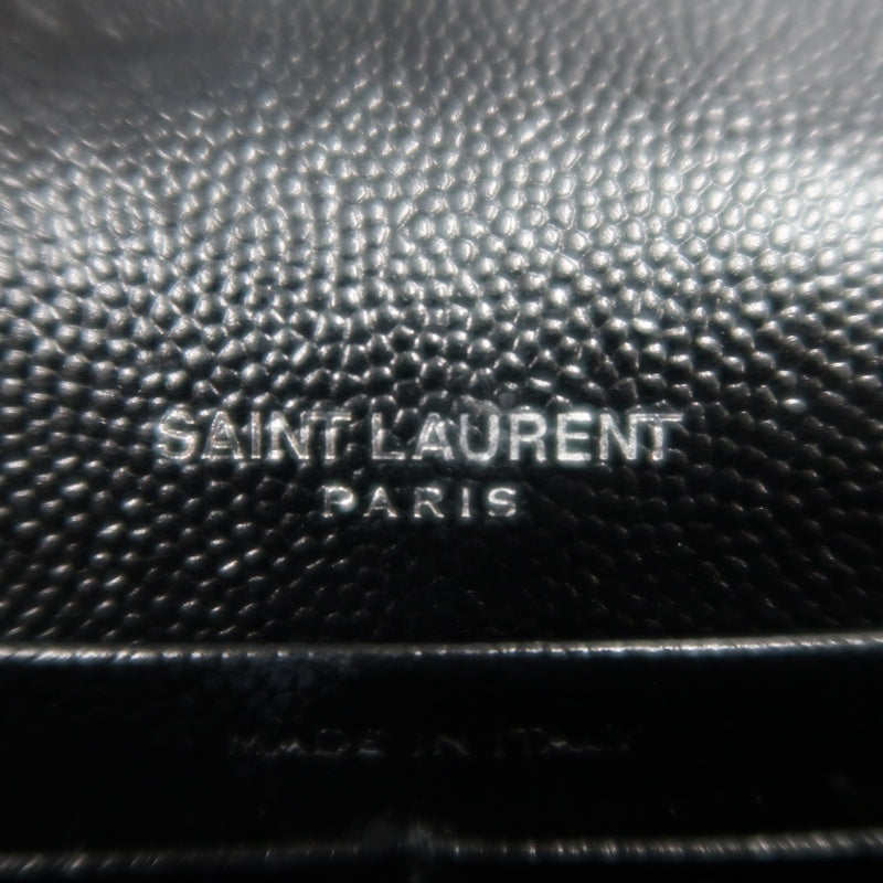 YVES SAINT LAURENT Cassandra Quilted V-stitch Black Calfskin Leather Envelope Shoulder Bag With Silver Hardware