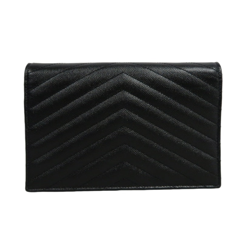 YVES SAINT LAURENT Cassandra Quilted V-stitch Black Calfskin Leather Envelope Shoulder Bag With Silver Hardware