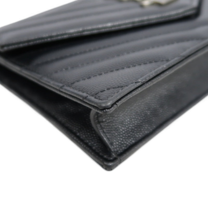 YVES SAINT LAURENT Cassandra Quilted V-stitch Black Calfskin Leather Envelope Shoulder Bag With Silver Hardware