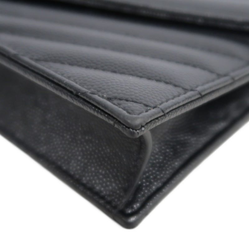 YVES SAINT LAURENT Cassandra Quilted V-stitch Black Calfskin Leather Envelope Shoulder Bag With Silver Hardware
