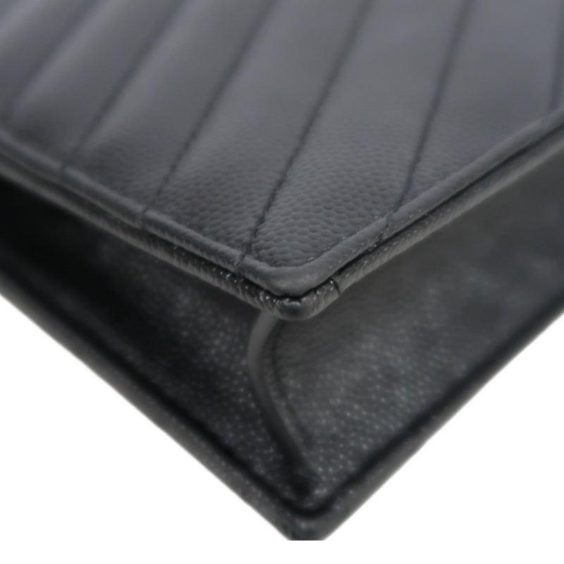 YVES SAINT LAURENT Cassandra Quilted V-stitch Black Calfskin Leather Envelope Shoulder Bag With Silver Hardware