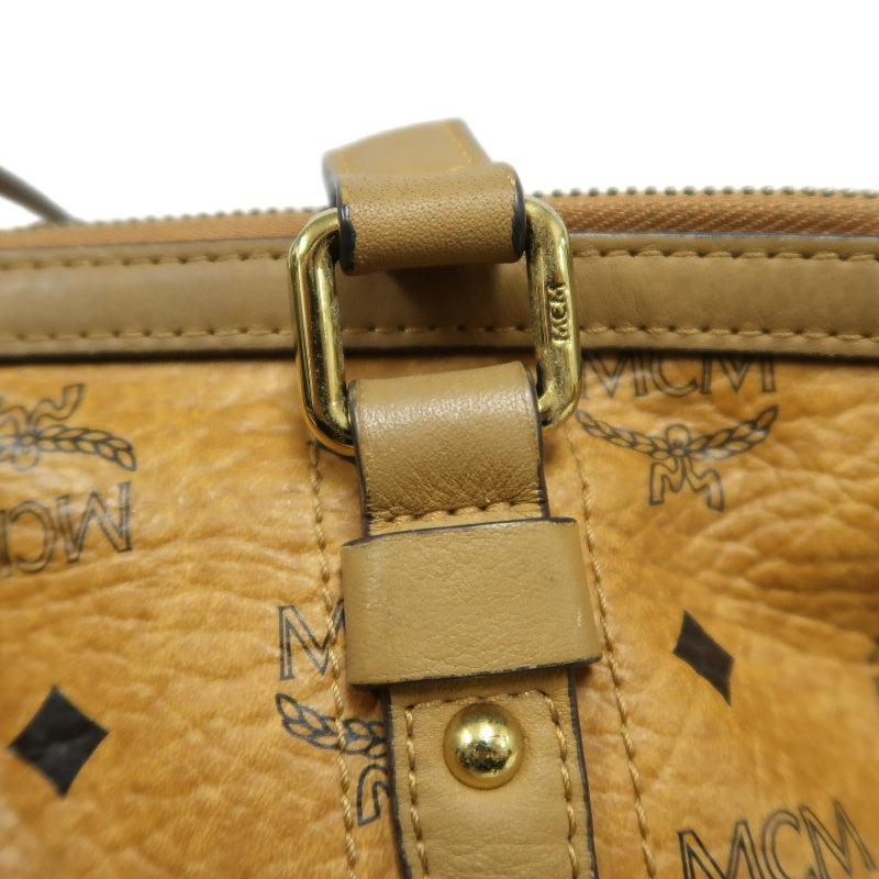 MCM Visetos Canvas Brown Tote Shoulder Bag With Gold Hardware