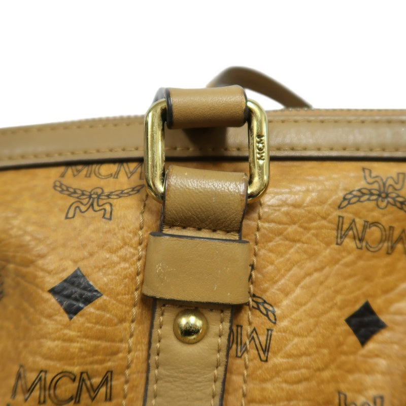 MCM Visetos Canvas Brown Tote Shoulder Bag With Gold Hardware