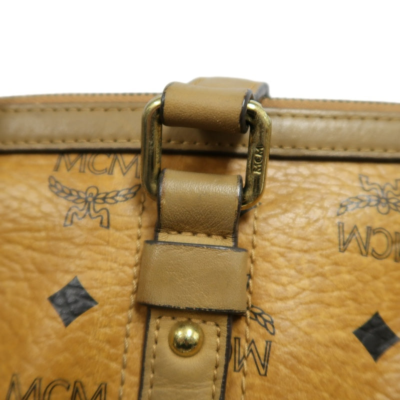 MCM Visetos Canvas Brown Tote Shoulder Bag With Gold Hardware
