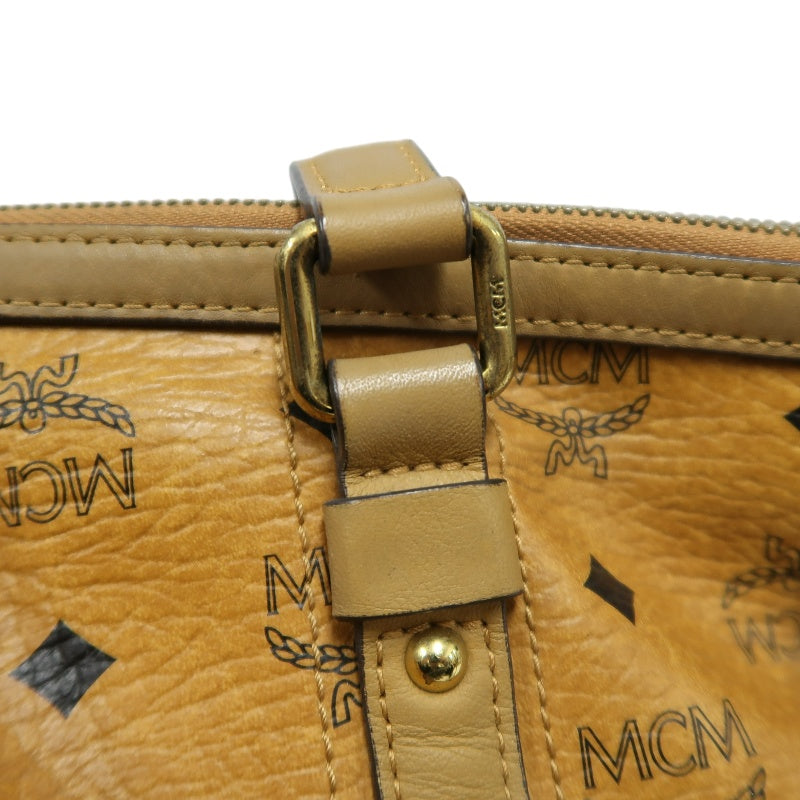 MCM Visetos Canvas Brown Tote Shoulder Bag With Gold Hardware