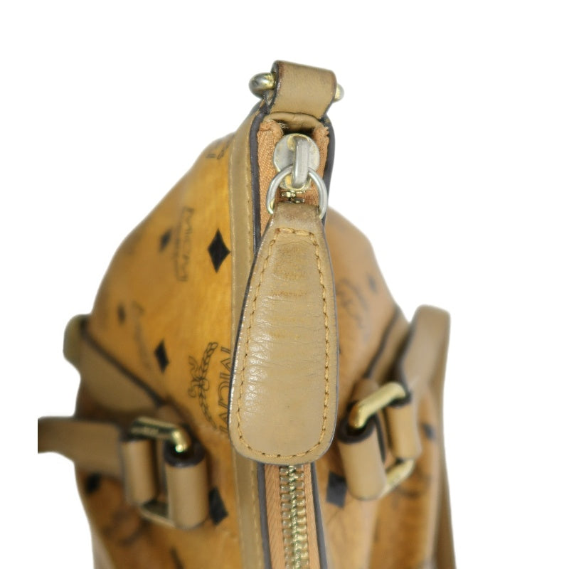 MCM Visetos Canvas Brown Tote Shoulder Bag With Gold Hardware