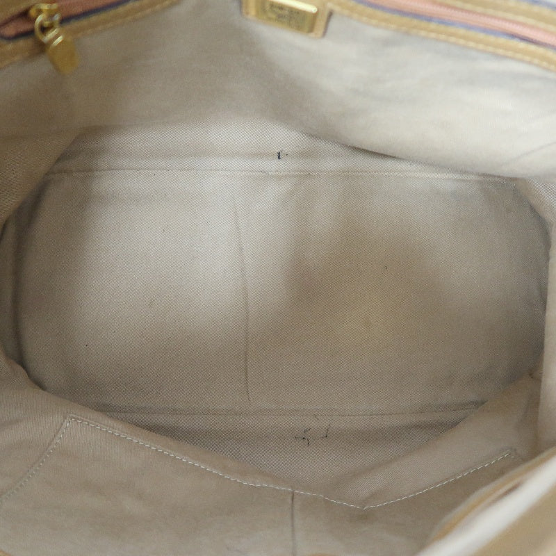MCM Visetos Canvas Brown Tote Shoulder Bag With Gold Hardware