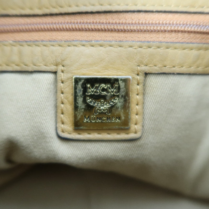 MCM Visetos Canvas Brown Tote Shoulder Bag With Gold Hardware